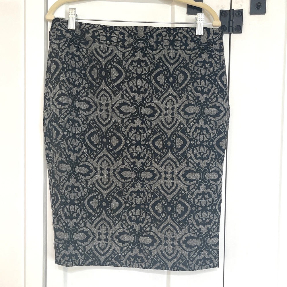 Ann Taylor Black Over Gray Velvet-texture Pencil Skirt Lined Size 10 - Picture 9 of 13